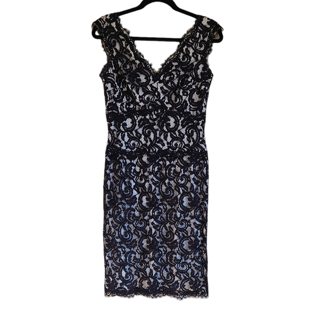 Tadashi Shoji Black and White Lace Dress in Size 4